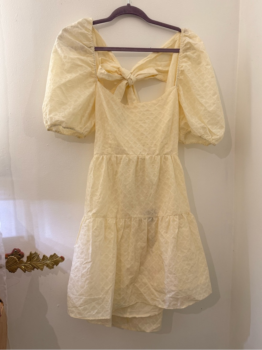 Bardot Pale Yellow Puff Sleeve Mini Dress